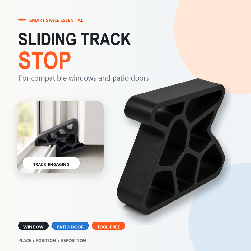 Secure Track Door Stop – Absorbs impact, reduces slamming & protects rails.  (offer)