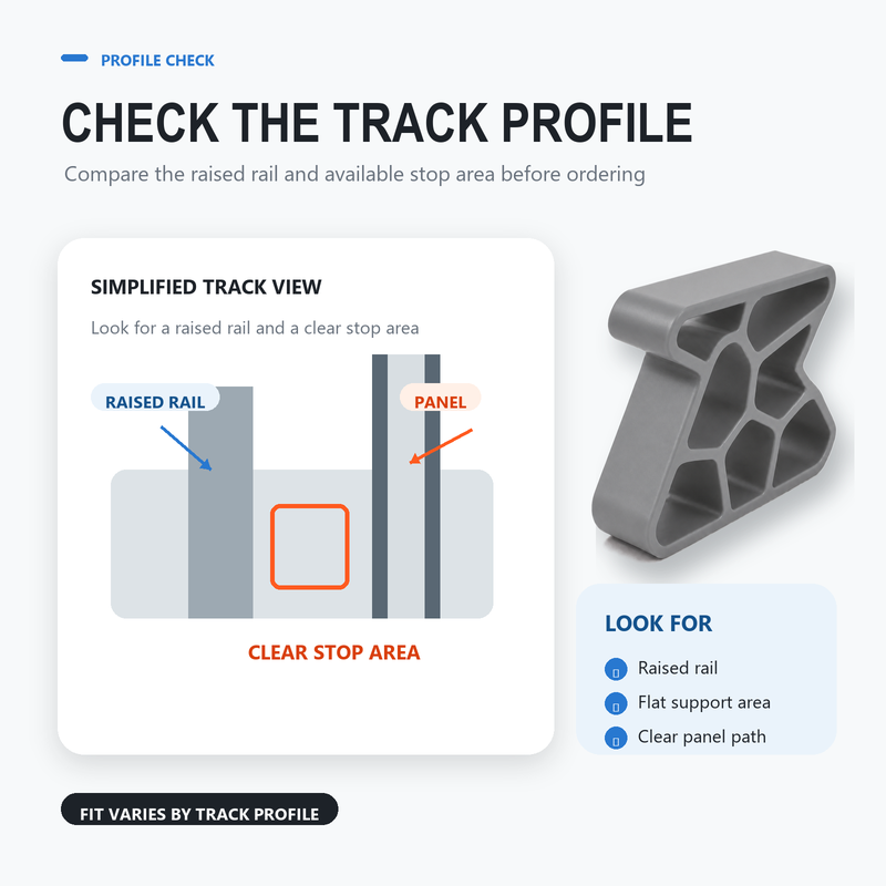 Secure Track Door Stop – Absorbs impact, reduces slamming & protects rails.  (offer)