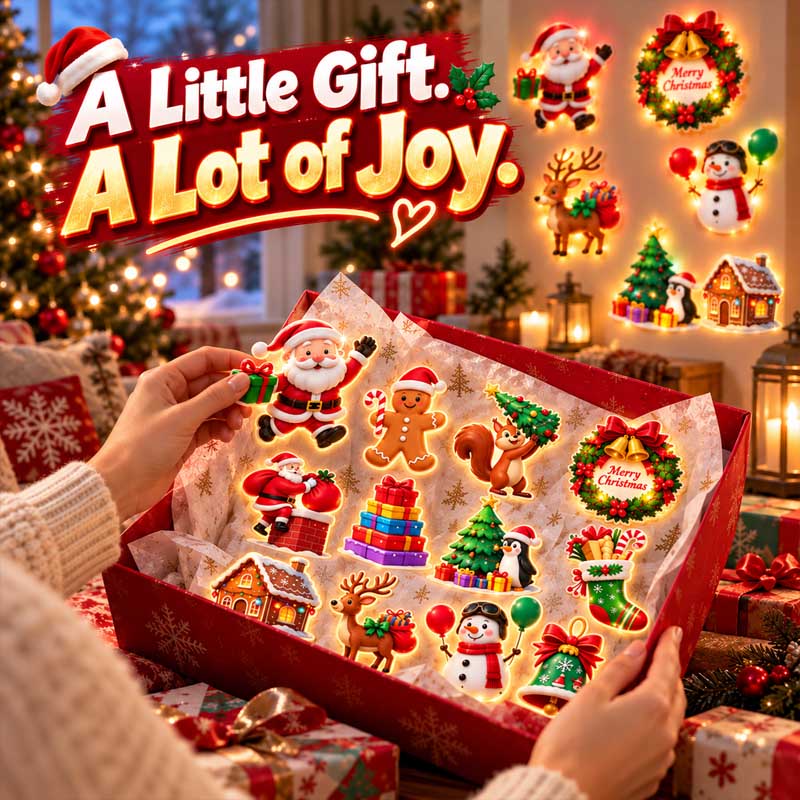 🥳2026 HOT SALE🥳💞50K+ SOLD! 🎄✨ 50% OFF! LED Christmas Light-Up Wall Decals – built-in LED, pre-installed batteries, 12/24/36pcs. Peel & stick festive glow for walls & windows! 🎅💡