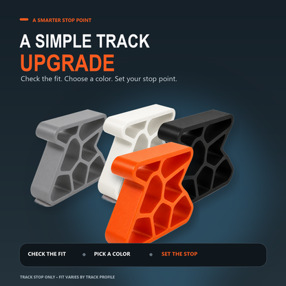 Secure Track Door Stop – Absorbs impact, reduces slamming & protects rails.  (offer)