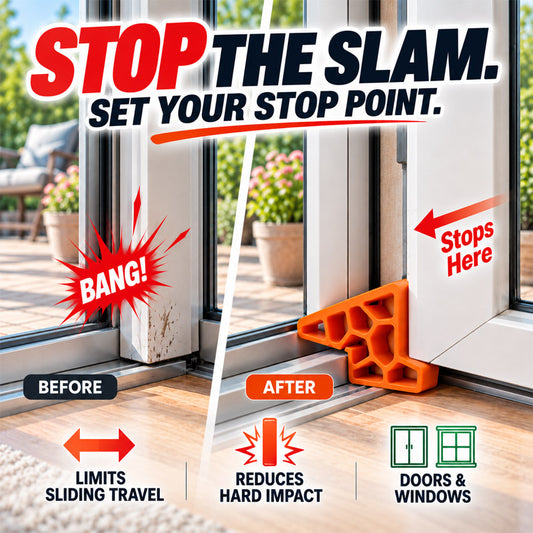 Secure Track Door Stop – Absorbs impact, reduces slamming & protects rails.  (offer)
