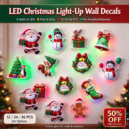 🥳2026 HOT SALE🥳💞50K+ SOLD! 🎄✨ 50% OFF! LED Christmas Light-Up Wall Decals – built-in LED, pre-installed batteries, 12/24/36pcs. Peel & stick festive glow for walls & windows! 🎅💡