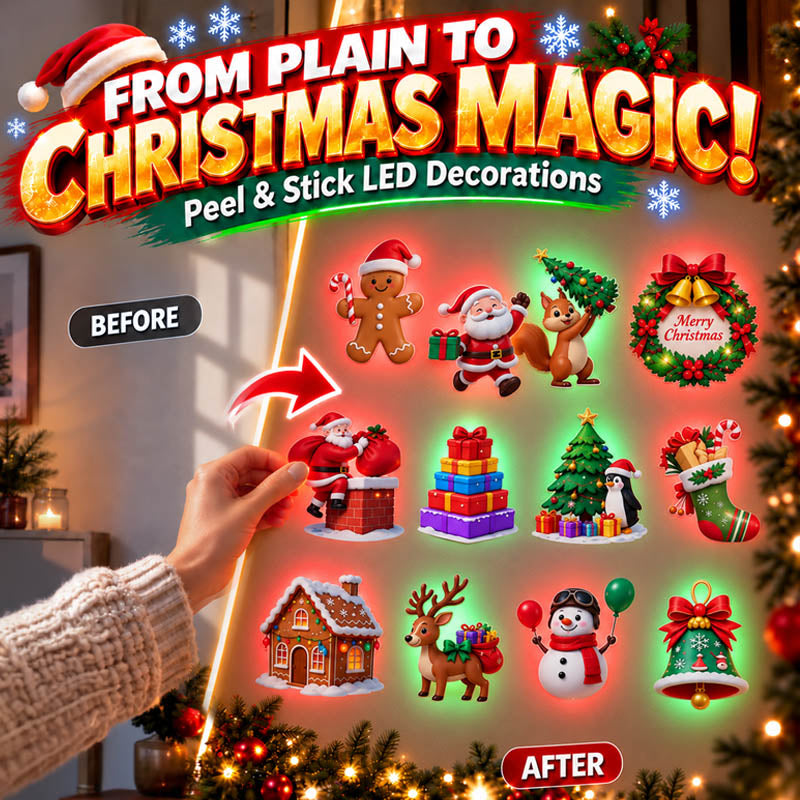 🥳2026 HOT SALE🥳💞50K+ SOLD! 🎄✨ 50% OFF! LED Christmas Light-Up Wall Decals – built-in LED, pre-installed batteries, 12/24/36pcs. Peel & stick festive glow for walls & windows! 🎅💡