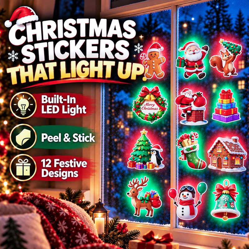 🥳2026 HOT SALE🥳💞50K+ SOLD! 🎄✨ 50% OFF! LED Christmas Light-Up Wall Decals – built-in LED, pre-installed batteries, 12/24/36pcs. Peel & stick festive glow for walls & windows! 🎅💡