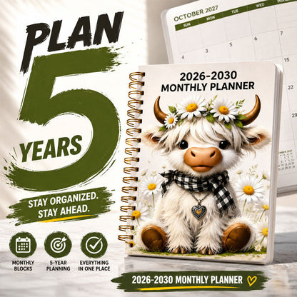 🐮 2026–2030 Monthly Planner ✨ Cute Highland Cow 5-Year Calendar (offer)