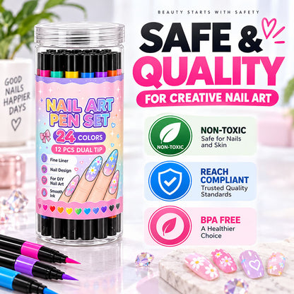💅 24‑Colors Dual‑Ended Nail Art Pens‑DIY Manicure Drawing Set 🎨 (offer)