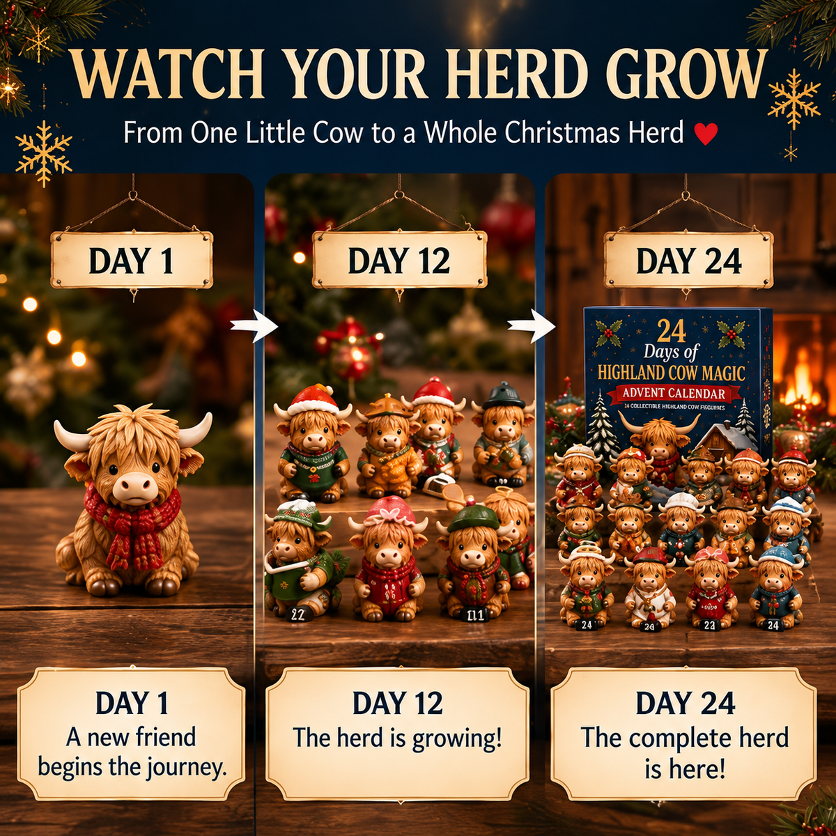 ⏳ Last Day 49% OFF –🐮24-Day Highland Cow Advent Calendar（offer）