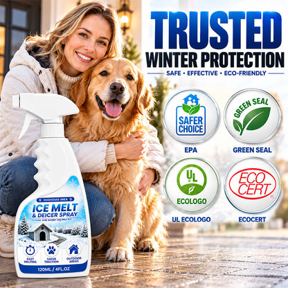 Outdoor De-Icing & Snow Melting Spray – pet-safe, dissolves frost on contact. Clear steps, walkways & patios fast