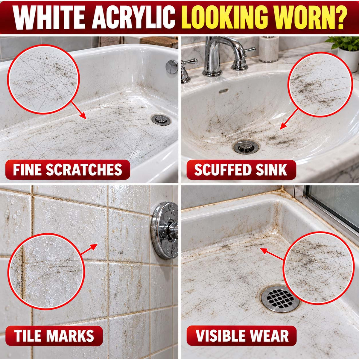 🥳 HOT SALE 2026 🥳 💞 50,000+ SOLD!🛁 Bathtub Scratch Repair Wax – White Acrylic Surface Touch-Up Kit