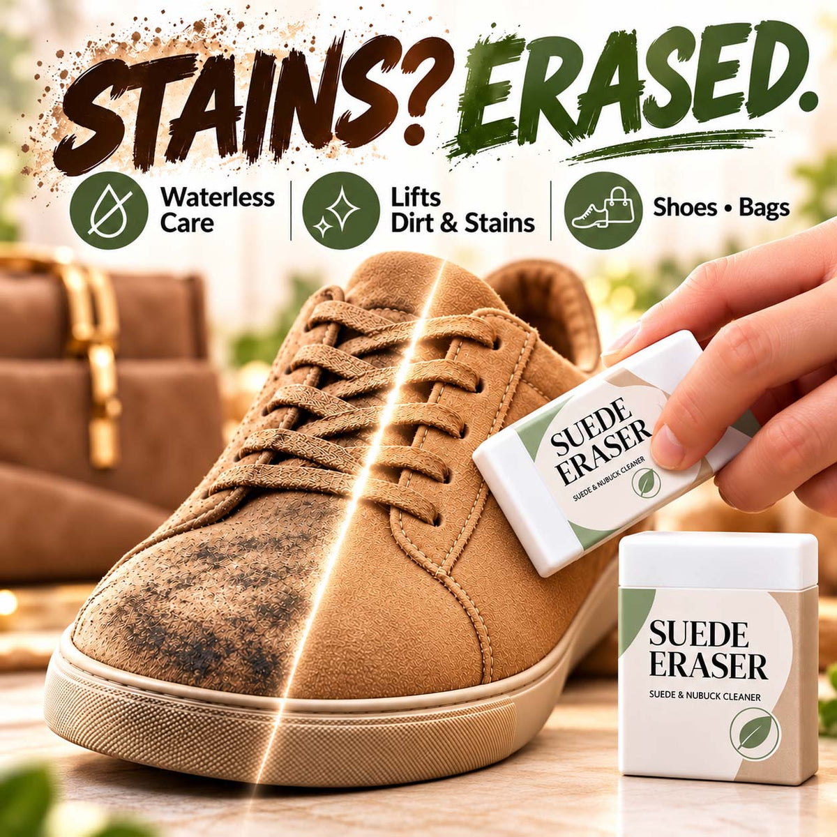 Suede Eraser Cleaner – waterless, removes scuffs & dirt from suede, nubuck, shoes & bags. Quick & easy