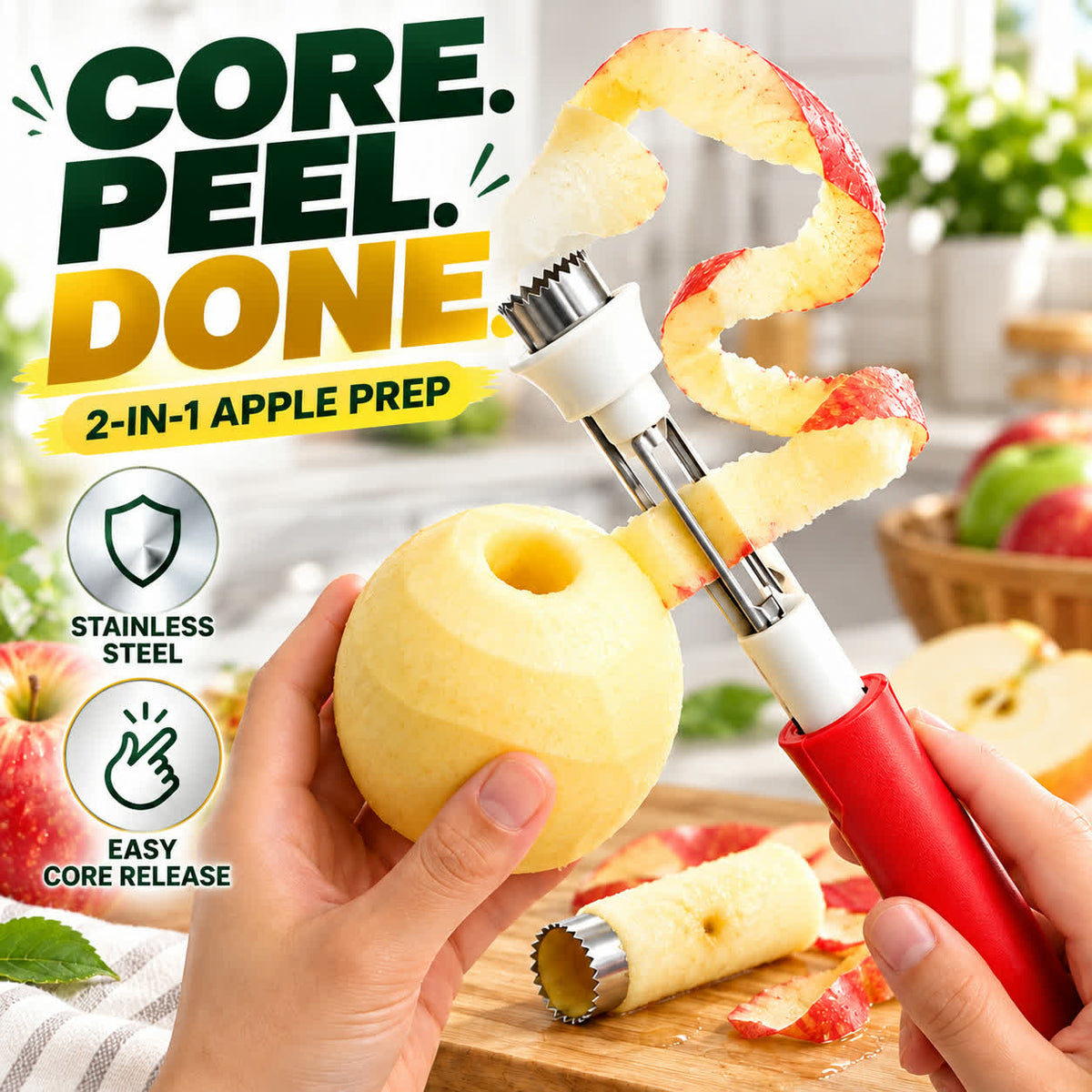 2 in 1 Apple Corer and Peeler, Apple Core Removal Tool, Stainless Steel Fruit Corer🍎