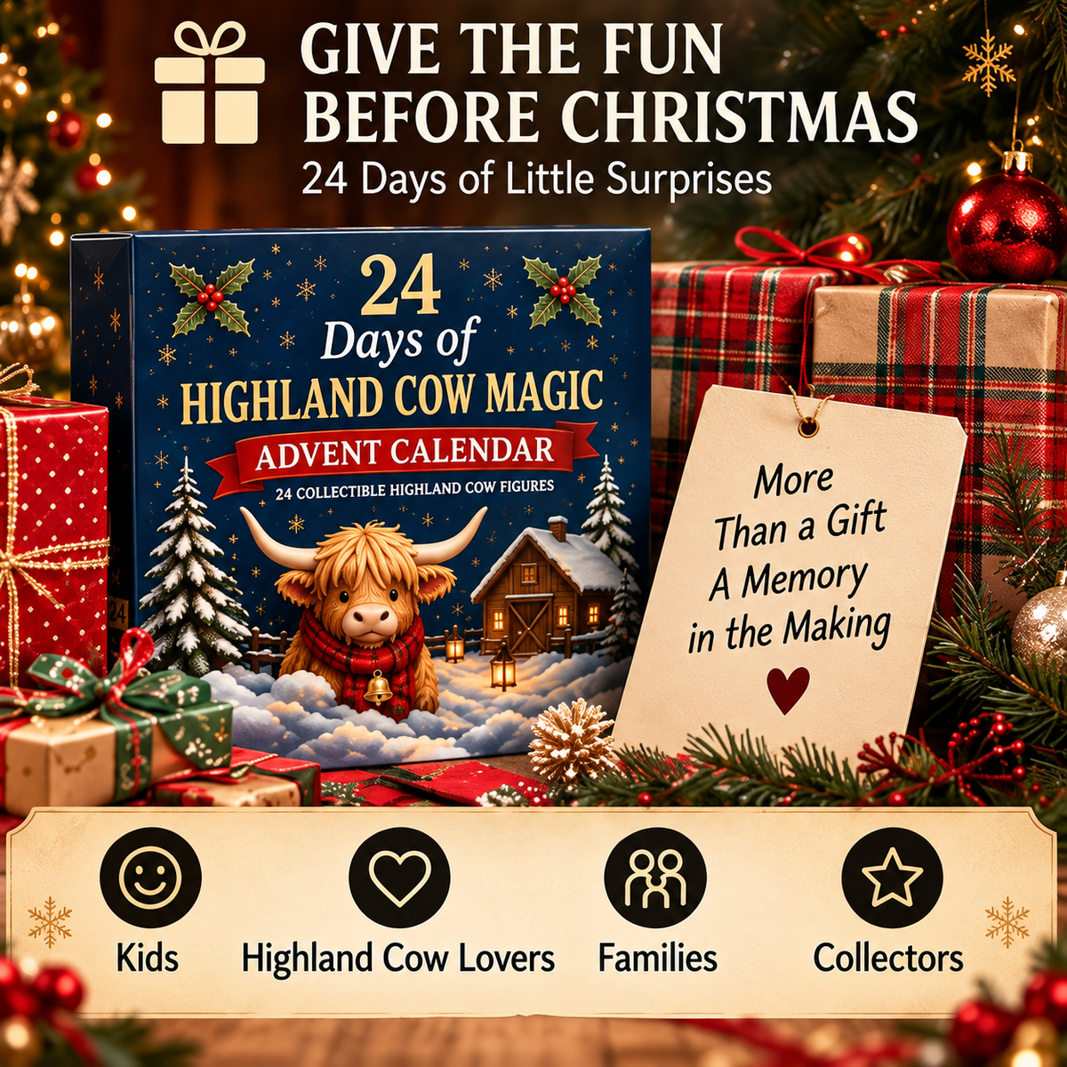 ⏳ Last Day 49% OFF –🐮24-Day Highland Cow Advent Calendar（offer）
