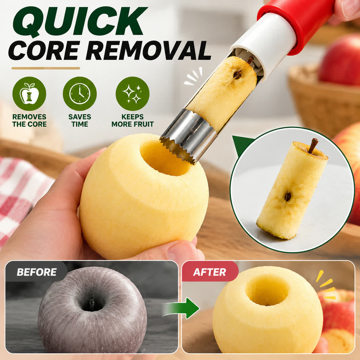 2 in 1 Apple Corer and Peeler, Apple Core Removal Tool, Stainless Steel Fruit Corer🍎
