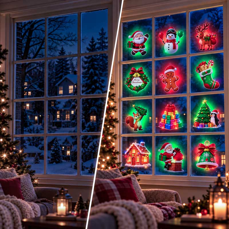 🥳2026 HOT SALE🥳💞50K+ SOLD! 🎄✨ 50% OFF! LED Christmas Light-Up Wall Decals – built-in LED, pre-installed batteries, 12/24/36pcs. Peel & stick festive glow for walls & windows! 🎅💡