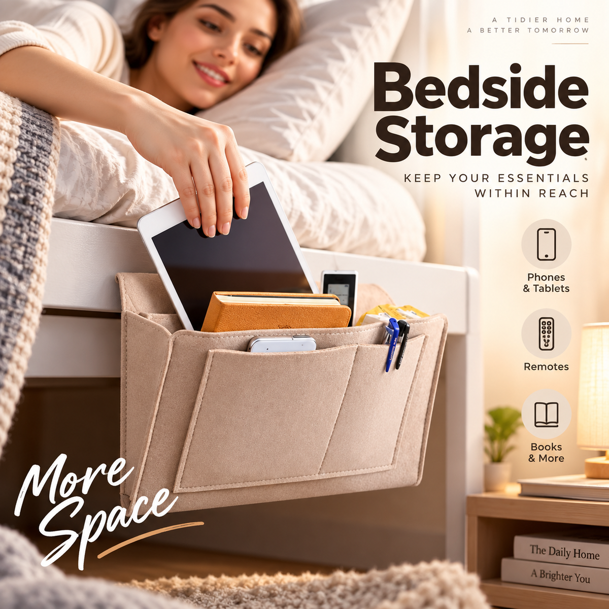 Bedside Hanging Storage Bag‑Multi‑Pocket Bed Caddy Organizer, (offer)
