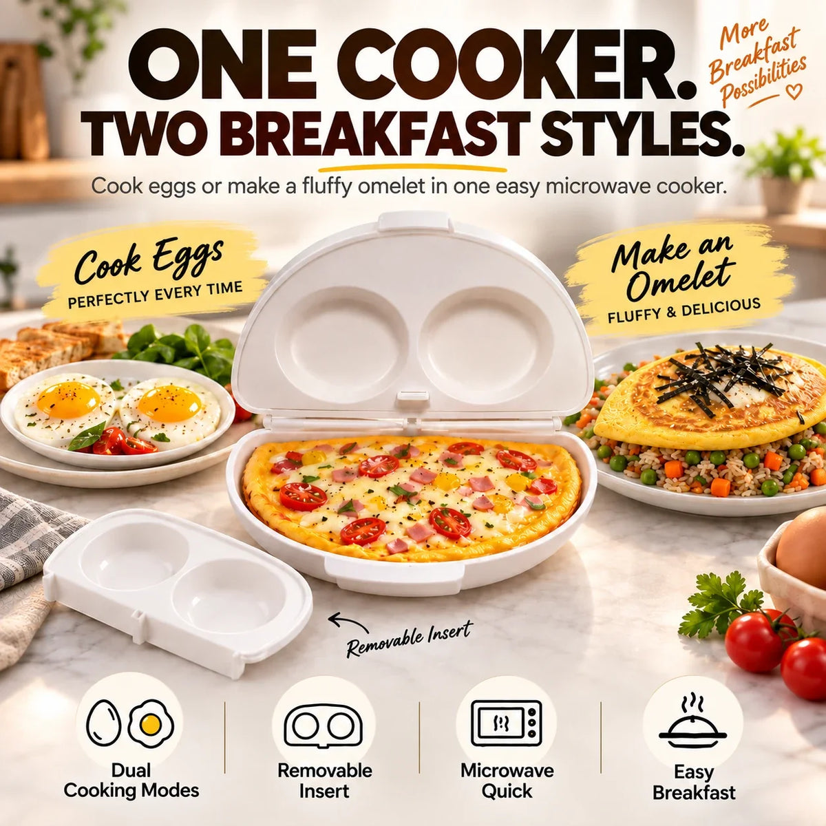 🥳2026 HOT SALE🥳💞50K+ SOLD! 🍳⚡ Microwave Omelet Cooker – 2-in-1 makes omelets & egg cups in minutes. Premium eco-friendly PP – safe, durable & BPA-free.Stock up for quick healthy breakfasts! 🧼✅