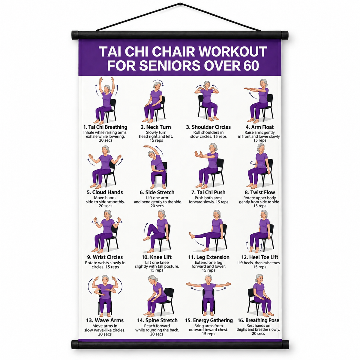 🔥Tai Chi Chair Workout Chart for Seniors (16 x 24 inches)
