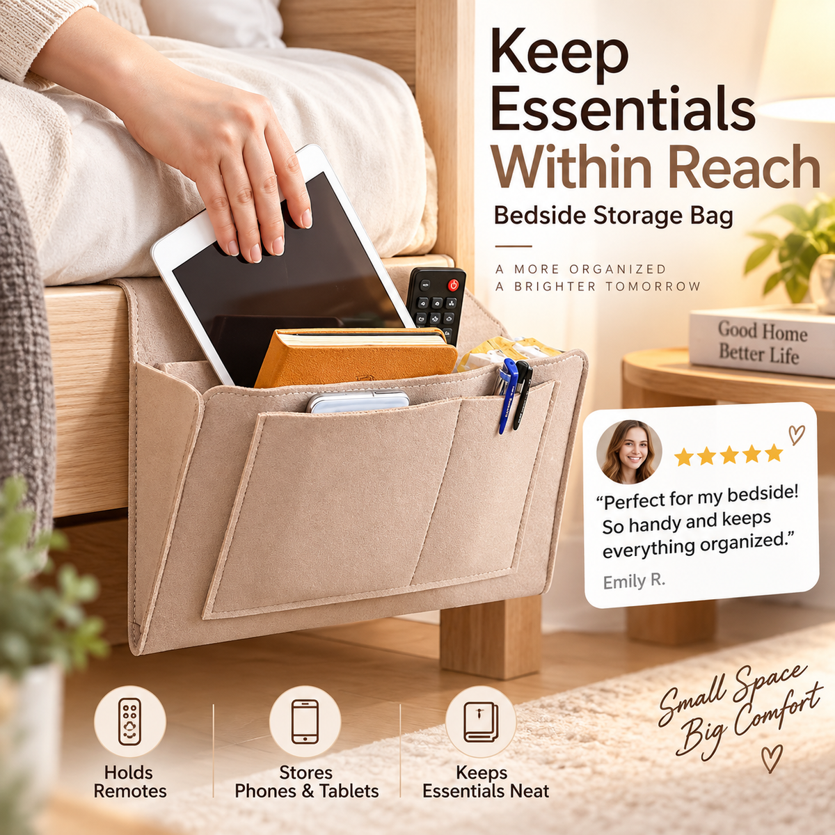 Bedside Hanging Storage Bag‑Multi‑Pocket Bed Caddy Organizer, (offer)