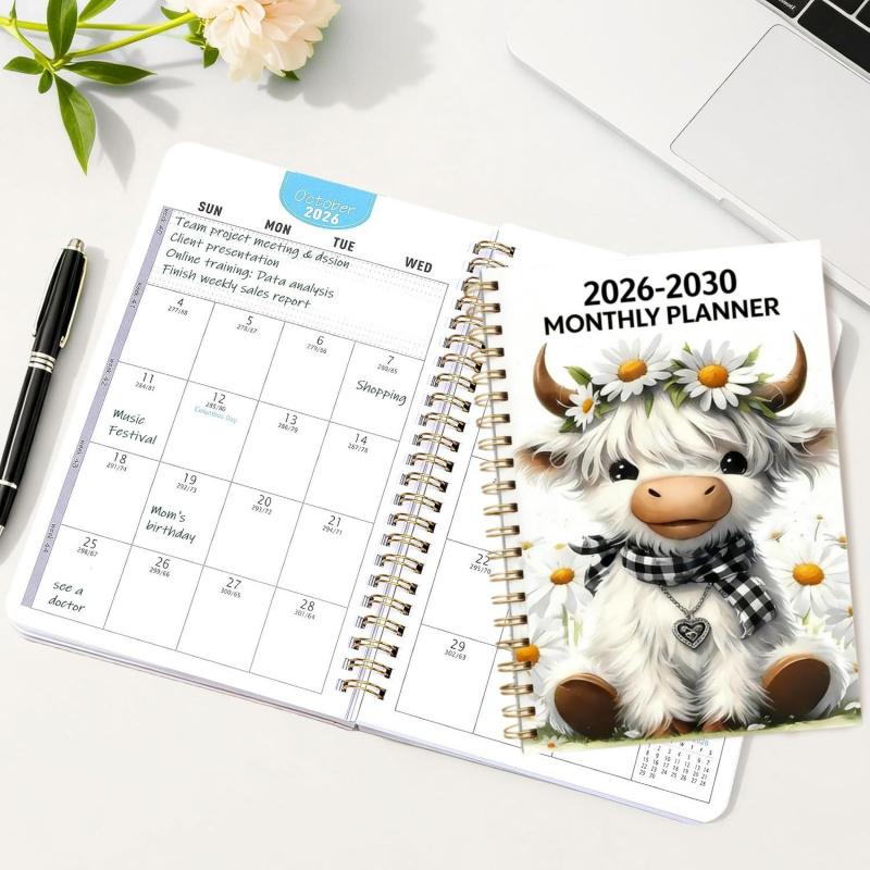 🐮 2026–2030 Monthly Planner ✨ Cute Highland Cow 5-Year Calendar (offer)