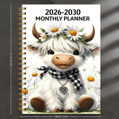 🐮 2026–2030 Monthly Planner ✨ Cute Highland Cow 5-Year Calendar (offer)