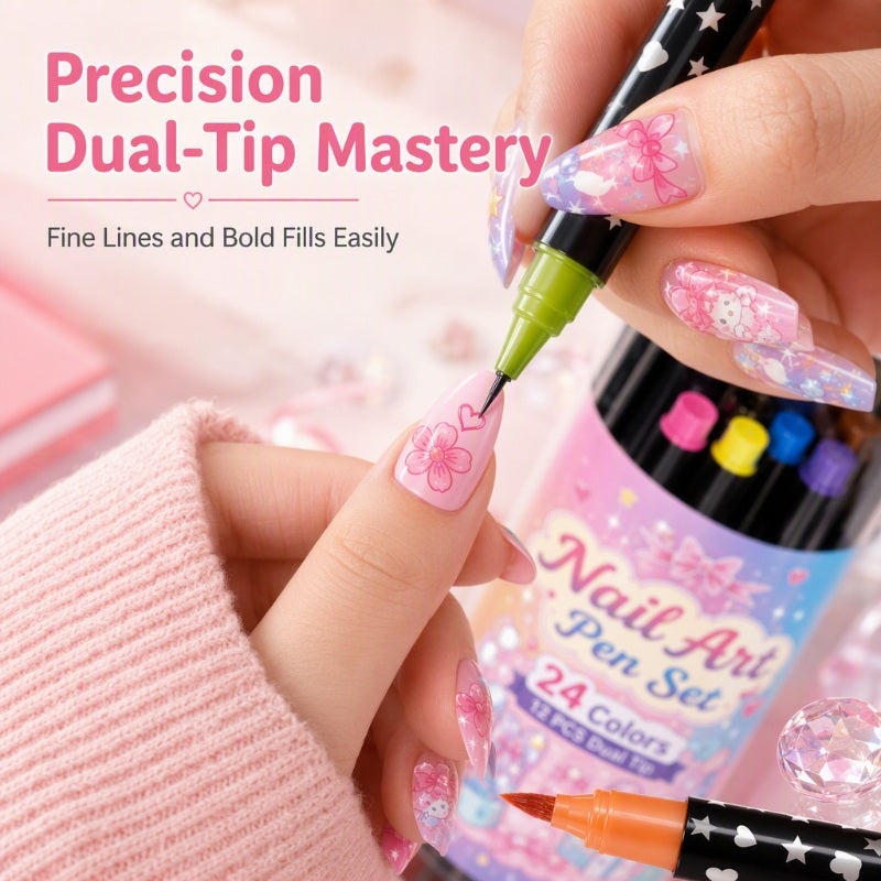 💅 24‑Colors Dual‑Ended Nail Art Pens‑DIY Manicure Drawing Set 🎨 (offer)