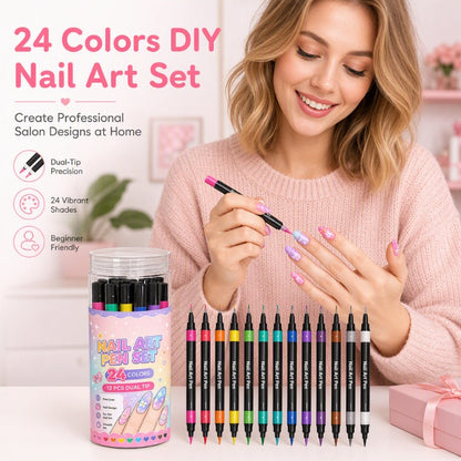💅 24‑Colors Dual‑Ended Nail Art Pens‑DIY Manicure Drawing Set 🎨 (offer)