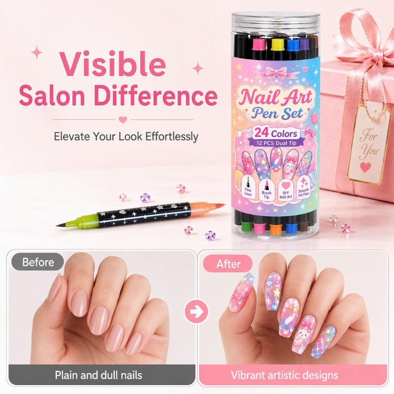 💅 24‑Colors Dual‑Ended Nail Art Pens‑DIY Manicure Drawing Set 🎨 (offer)