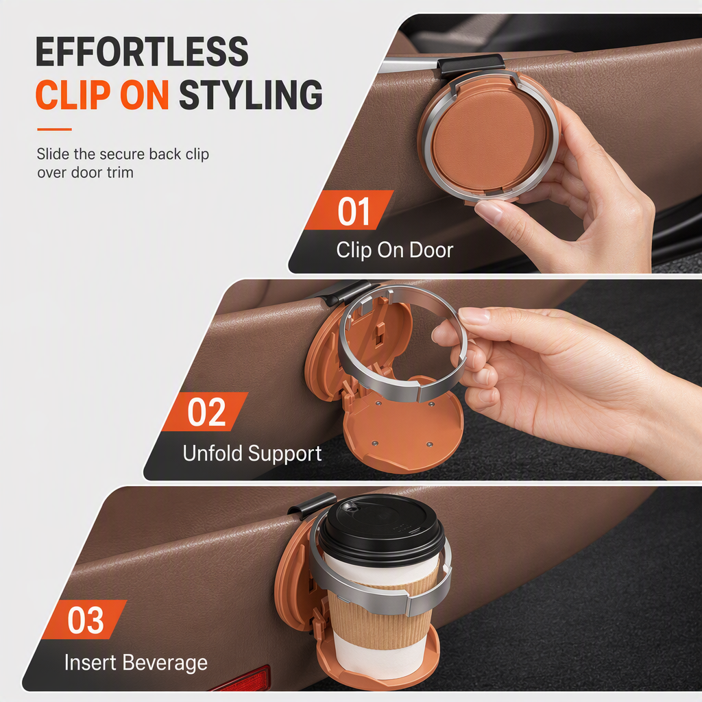 Car Cup Holder with Hook, Space-Saving Vehicle Drink Holder for Bottles, (offer)