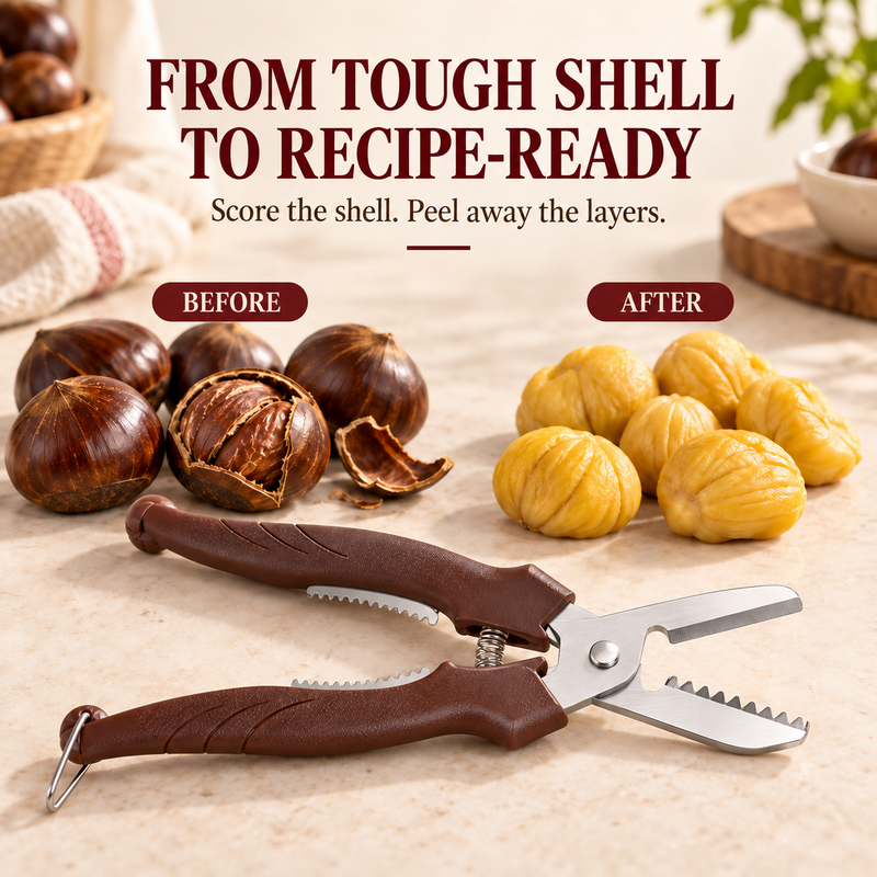 🌰 50% OFF! 🔧 2-in-1 Chestnut Shear – Score & peel in seconds ✨