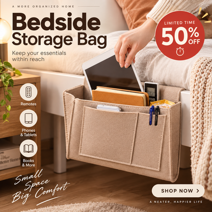 Bedside Hanging Storage Bag‑Multi‑Pocket Bed Caddy Organizer, (offer)